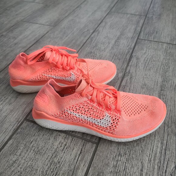 Nike Free RN Flyknit 2017 Women’s Running Shoes Size 6.5 Coral Pink White - Picture 1 of 11